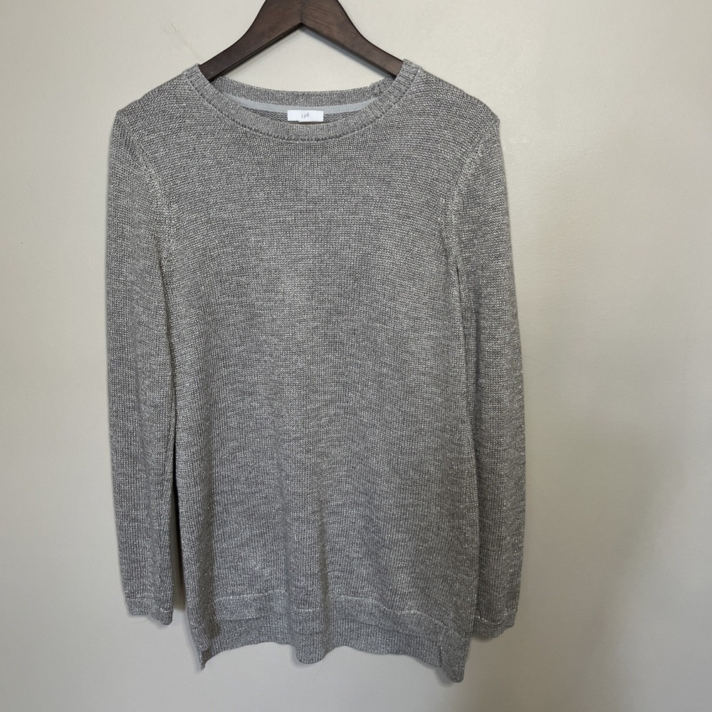 J.Jill Silver Metallic Long Sleeve‎ Crew Neck Pullover Sweater Size XS Holiday